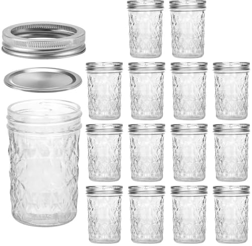 Tarros De Mermelada Frascos de vidrio for conservas de 8 onzas, tarros de gelatina con tapas plateadas regulares, ideales for mermelada, miel, recuerdos de boda, ducha Tarros De Conservación(250ml)