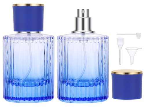 Segbeauty Porta Profumo da Viaggio, 2 Pezzi 50ml Atomizzatore Profumo, Contenitore Profumo Vetro, Vaporizzatore Profumo Vuoti, Boccetta Profumo Portatile per Uomini e Donne (Gradiente Blu)