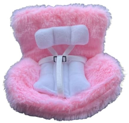 Car Seat for Dolls, Pink Plush Safety Seat with Soft Cushion, Secure Vent Clip and Desktop Stand, Functional Display and Car Decor Accessory, Cute Cozy Seat with Soft Furry Cushion (Pink)