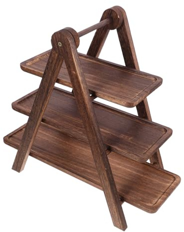 Gatuida Three Wooden Serving Tray Rack Kitchen Storage Organizer for Cooking Plates and Prepared Dishes Wood Material Spacious Multi Food Tray Display for Home and Entertaining