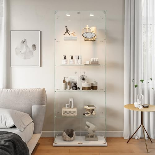 ZHDOKA Vitrines 5 områden med lysdioder, 78,5 x 34,5 x 186,5 cm Vitrin sur Pied med 2 dörrar och lås, Armoirs de Verres, små virusiner salong, Vitrine de collection for collectionneurs, Blanc