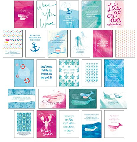 Postkarten Set Sand & Sea - 25 hochwertige Postkarten mit sommerlichen Motiven sowie inspirierenden und motivierenden Sprüchen & Zitaten zum ... Spruchkarten Sommer, Sonne, Strand & Meer
