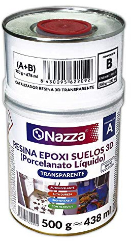 Porcelanato líquido 3D transparente, Resina epoxi para suelos con vinilos, Recubrimiento epoxy 3d autonivelante, de alta dureza y bajo olor, 750 gr. (A+B)