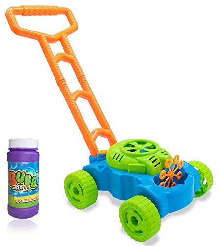 Guilty Gadgets Lawn Bubble Mower Push Along Toy Lawnmower For Kids And Toddlers With Bubble Machine Soapy Solution Included