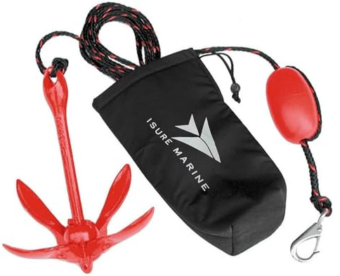 ISURE MARINE Kayak Anchor Kits Portable Folding Anchor Buoy Kit Canoe Kayak Raft Boat Sailboat Fishing 3.5 lbs Marine Rope Complete Folding Grapnel Anchor Kit for Small Boats, Kayaks Jet Ski etc