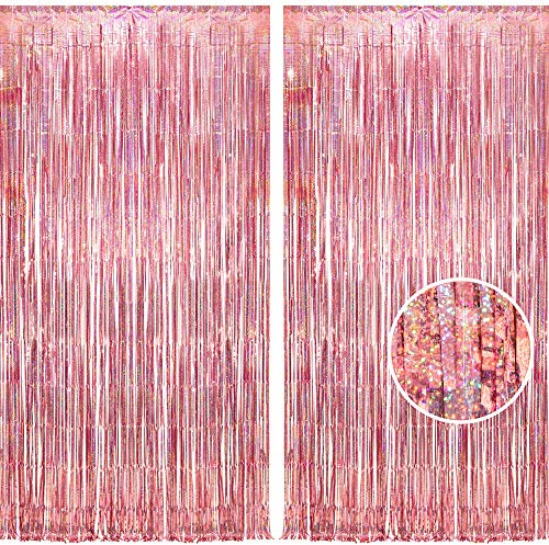 BRAVESHINE Roségold Metallische Lametta Vorhänge Hintergrund, Funkeln Vorhängen Dekoration für Geburtstagsfeier Hochzeitsfoto Hintergrund Weihnachten Disco Party (2 Stück,1x2.5m)