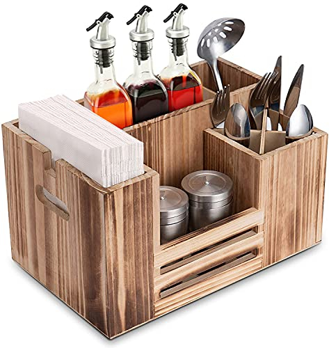 JUJOYBD Besteckhalter aus Holz mit 8 Fächern – Serviettenspender & Aufbewahrung für Besteck, Saucen oder Gewürze, Perfekt für Zuhause, Buffet, Party & Gastronomie