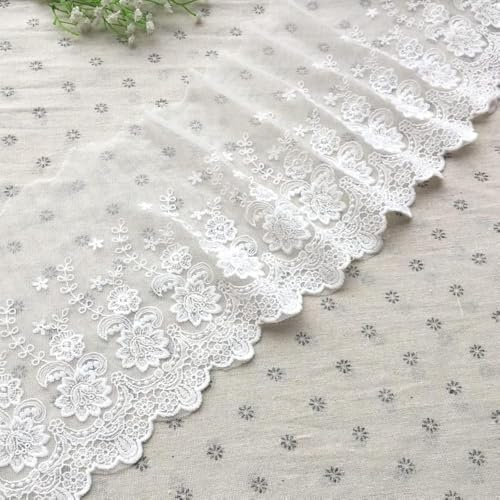 21 CM Breite Europa Rosa muster Inelastische Stickerei Spitzenbesatz, Vorhang Tischdecke Slipcover Braut Selbermachen-Kleidung/Zubehör (1,8 Meter in einem Paket) (weiß)