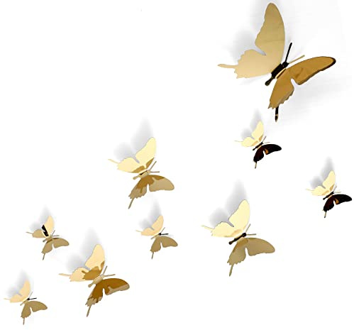 Ferraycle 24 Pieces Metal Butterfly Wall Decor, 3 Sizes 5.9, 3.94, 2.36 3D Flying Butterfly for Wall Room Bedroom Living Room Decorations, Wedding Birthday Party Home DIY Art Decor (Gold)