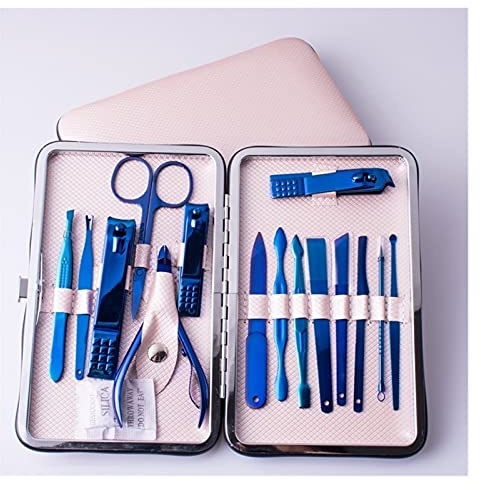 Set de Coupe-Ongles 15 en 1 Trousse de pédicure Professionnelle en Acier Inoxydable Outil de manucure d'acier Inoxydable Clipper à Ongles Ciseaux Ciseaux cuticules Poussoir Kits d'outils de manucure