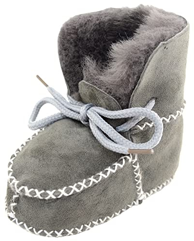 SNUGRUGS Baby/Kinder Schaffell Booties mit Schnürverschluss, grau, XX-Large