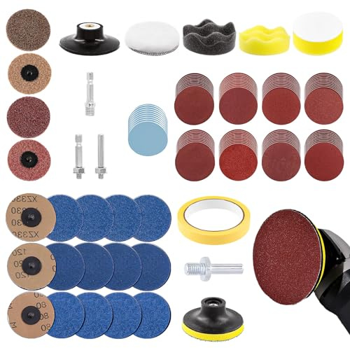 Keadic 120Pcs 3 Inch Sanding Discs Assortment Set with 5/16 and 1/4 Shanks Sanding Pads, 80 to 3000 Grits Quick Change Surface Conditioning Disc for Die Grinder Surface Burr Rust Paint Removal