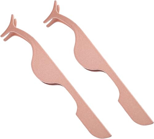 DAZISEN Wimpernpinzette Applikator Edelstahl - 2 Stück Gebogene Spitze Fischschwanz künstliche Wimpern Clip Wimpernverlängerung Anwendung und Entfernung der Zange, Roségold