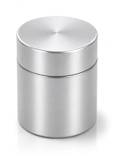 Metall Dose für Kräuter, Pillen und Gewürze | ø45x34mm | Geruchsdicht u. Wasserdicht | Metall Aluminium | Premium Stash Transportbox | Hochwertige Tube Hülse Box Aufbewahrung | Clean Design (Silber)