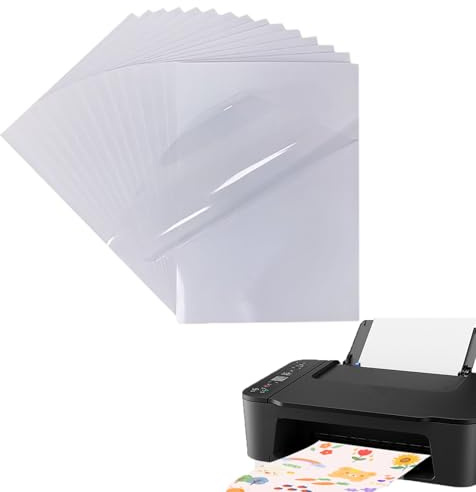 DeJivsin 12 ark transparent utskrivbart självhäftande papper, utskrivbar vinyl för A4 bläckstråleskrivare, självhäftande papper för laser- och bläckstråleskrivare