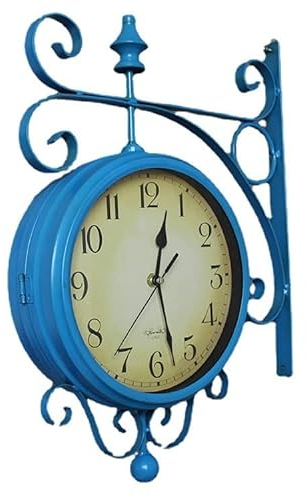Retro Bahnhofsuhr Vintage doppelseitige Wanduhr, Bahnhofsuhr, wand montierte antike Retro-Uhr, zwei Gesichteruhr for Patio Garden Home Wohnzimmer Schlafzimmer Studium Außen im Freien Dekoration ( Colo