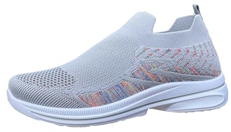 Urban Jacks Ladies Casual Comfort Summer Flyknit Breathable Lightweight Flexible Slip-On Sock Rainbow Trainer Shoe Sizes 4-8’s (Grey, UK Footwear Size System, Adult, Women, Numeric, Medium, 5)