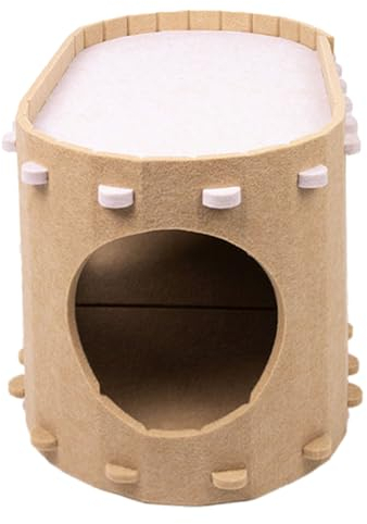 HANGSU Filz-Katzenhöhle, Filz-Katzenbett, Katzenhöhle für Katzen, 58 x 33 x 30 cm, Peek-a-Boo zum Spielen, winterfest, Schutz von Katzennägeln (Braun)