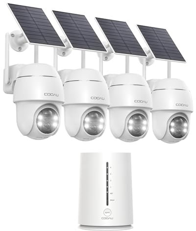COOAU 4MP Telecamera Wi-Fi Esterno Senza Fili,Kit 4 Cam e Oannello Solare,Sistema di Sicurezza Domestica,360°,Visione Notturna a Colori,Rilevamento di Movimento,Nessun Canone Mensile,IP66,Cloud