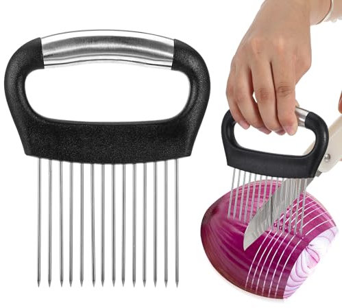 AOZUO Soporte para cebollas, acero inoxidable, cortador de tomates, cebollas, limón, verduras, ayuda para cortar patatas, carne, cebollas, verduras