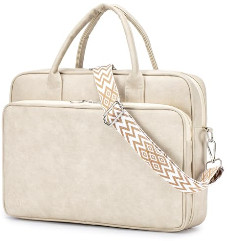 KSIBNW Laptoptasche Aktentasche Damen, Wasserdicht Arbeitstasche mit Schultergurten Laptop Tasche Business 15,6 Zoll Computertasche Notebooktasche Handtasche für Arbeit Schule Reisen, Aprikose