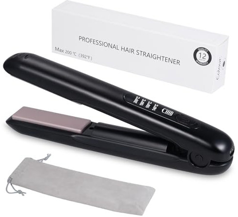 Cordless Hair Straighteners with Safety Lock and LCD Display Adjustable Temperature 140°C-200°C Mini Hair Straighteners for Short Hair 30s Fast Heating Travel Hair Straightener Type-C Rechargeable