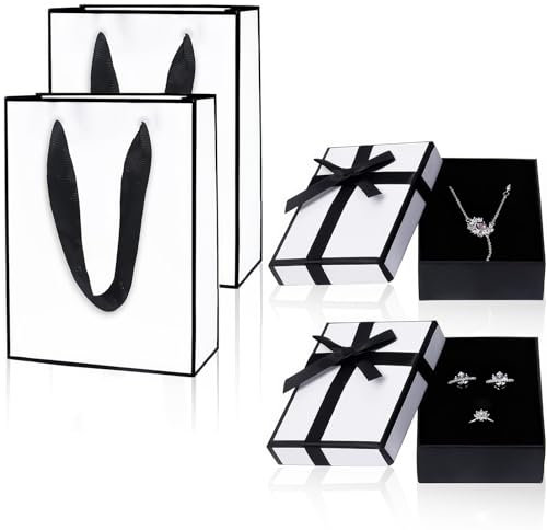 ZWWOGE 2 Scatole Regalo Piccole con Coperchio e 2 Sacchetti Regalo,Scatolina Regalo,7x9x3 cm Scatola Regalo Piccola,Scatole per Gioielli Bracciali Collane Anello,Regalo per Compleanni San Valentino
