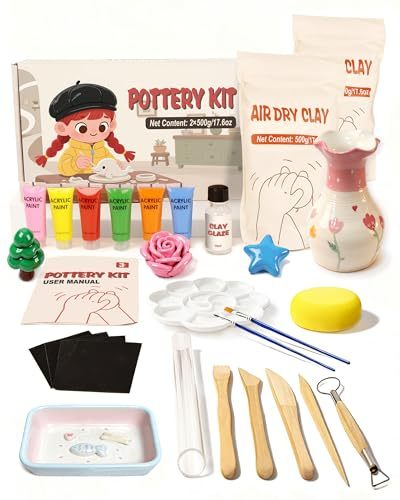 cycletour Kit Argilla Senza Cottura, 1 kg Argilla Senza Cottura Include 20 ML Vernidas Lucido Trasparente, 6 Attrezzi Ceramica. Kit Ceramica Fai Da Te Adatto a Principianti e Adulti