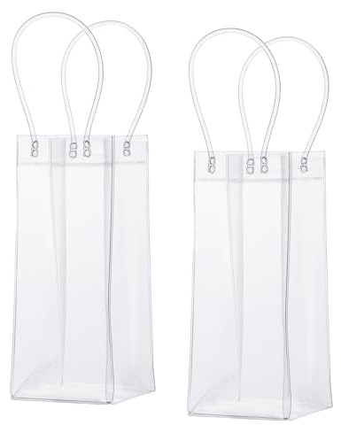 2 PCS Wine Cooler Bag, Clear PVC Ice Wine Bag with Handle, Portable Collapsible Wine Bottle Bags for Party, Outdoor, Champagne, Cold Beer, White Wine Beverage