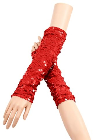 Generisch Fingerlose Pailletten Handschuhe,Halbfingerhandschuhe mit Pailletten,Arm Warmers Long Stulpen Handschuhe,für Maskeradepartys Halloween Karneval Accessoires Opernaufführungen 9×28cm
