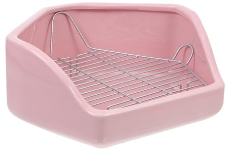 Toyvian Oversized Pink Ceramic Anti-tipping Rabbit Toilet Tray Box, Pentagonal Heavy-weight Small Pet Potty Trainer for Bunny and Rodents