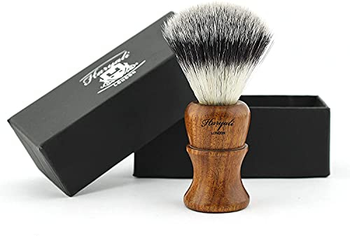 Haryali London Rasierpinsel aus Dachshaar, klassischer Nassrasierpinsel mit silberner Spitze und Holzgriff für Männer, perfekt für jede Haut
