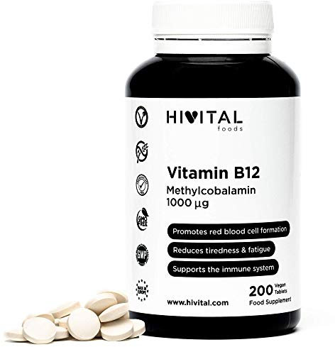 Vitamina B12 Metilcobalamina 1000 mcg. 200 compresse VEGAN per più di 6 mesi di trattamento. La Metilcobalamina è la forma di vitamina B12 più biodisponibile. Prodotto in Europa da HIVITAL