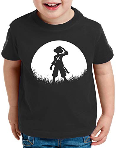 Sun Rise Ruffy Zorro One Manga Kinder T-Shirt Anime Piece, Kinder T-Shirt Größe:152-164 (12-14 Jahre), Kinder Farben:Schwarz