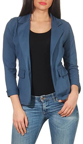 Malito Donna Classico Blazer Basic-Look Jersey Giacca 1654 (Color di Jeans, XXL)