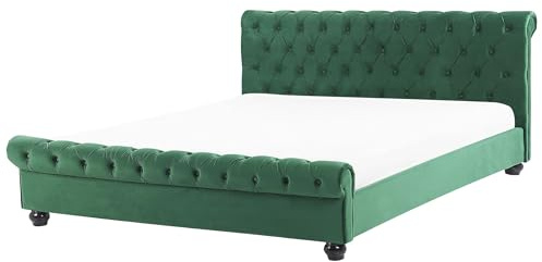 Beliani Britisches Bett Polsterbezug Samtstoff Chesterfield Style grün Avallon