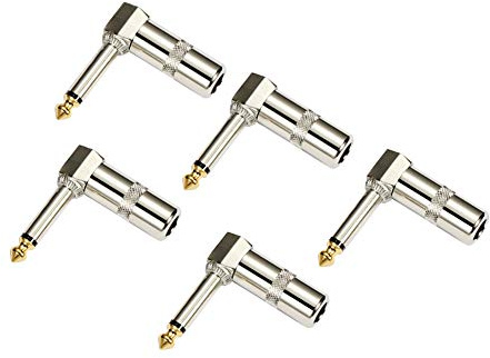 HSP-HSWITI Audio 1/4 90 Degree Right Angle Plug, 6.35mm Heavy Duty TS Mono Male Solder Jack Connector for Speaker/Guitar/Microphone Cables, DIY Soldering Required (NOT Plug-and-Play) - 5PACK