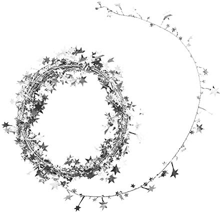 Oblique Unique Stern Foliengirlande Silber 7,5m - Glitzernde Stern Girlande Lametta Deko für Weihnachten Silvester Geburtstag Party Hochzeit Karneval Fasching JGA Tischdeko & Hängedeko