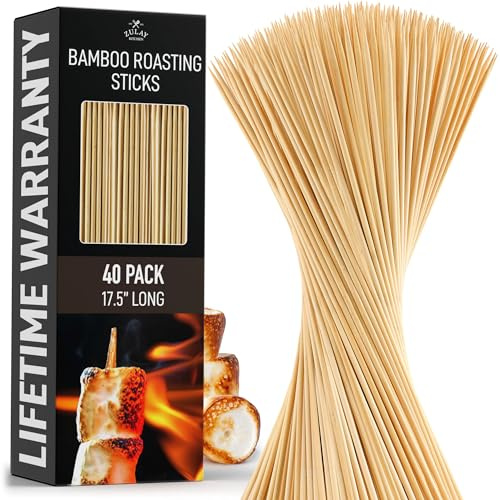 Zulay Kitchen Authentic Bamboo Marshmallow Smores Sticks - 40 Extra Long 17.5 Roasting Skewers - 5mm Heavy-Duty Bamboo - Thick Smore Sticks - Ideal for Grilling & Camping
