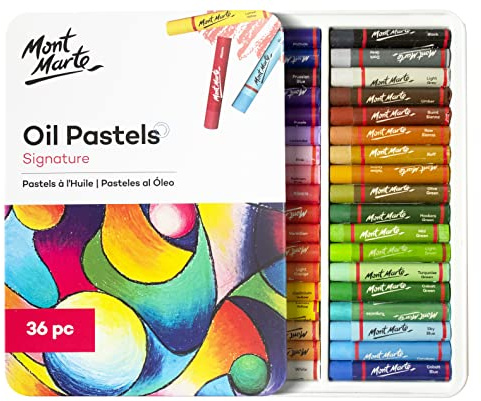 Mont Marte Ölpastellkreide Set 36‑teilig, weiche Ölkreide mit intensiven Farben und hoher Pigmentierung, für künstlerische Mal‑ und Zeichenprojekte