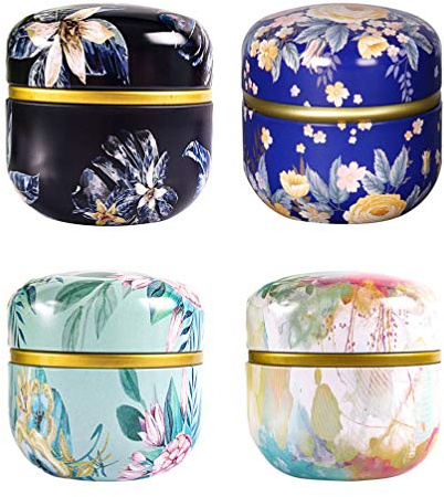 EXCEART Container Containers 4pcs Mini Metal Tea Tin Round Airtight Containers with Lids Chinese Tea Vintage Tin Cans Iron Jars Boxes Coffee