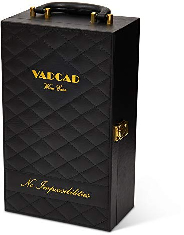 VADCAD Black 2 Bottle Wine Carrier Case with 4 Piece Wine Accessory Set