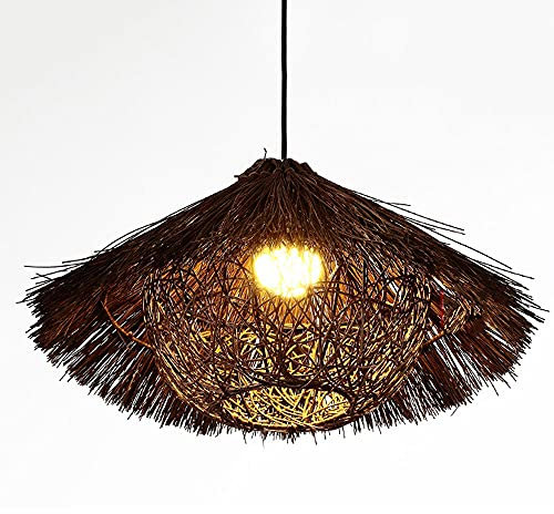 MODEBHD 16.5in Japanese Style Bamboo Woven Lampshade, Hand-woven Rattan Chandelier, E27 Single Head Lighting Equipment, Used In Living Room Bedroom Kitchen Tatami Rattan Lamp