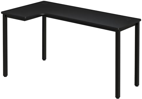 HOMCOM L-Shaped Gaming Desk, Computer Corner Desk, Home Office Workstation with Cable Management, 145 x 81 x 76cm, Black, Left