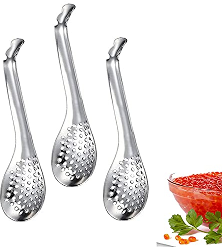 3 Piezas Pequeña Cuchara Ranurada de Acero, Cuchara de Caviar, Pequeña Cuchara Ranurada con Agujeros, para Hacer Caviar, Antióxido, Adecuado para el Hogar, la Cocina y el Restaurante
