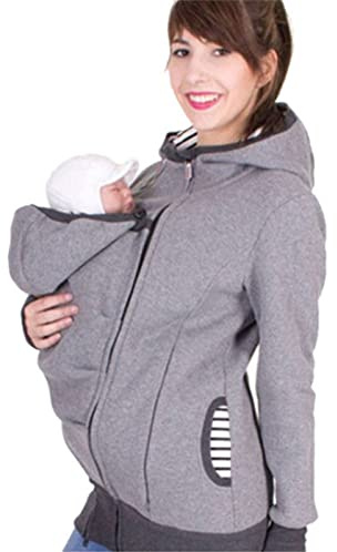 DXMCC Babyjacka för mamma och baby, 2-i-1 bärsele jacka för mamma med dragkedja, mammahuvtröja, långärmad gravidjacka, varm fleecejacka, babyinlägg, Grå, M