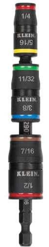 Klein Tools 32907 Impact Driver, 7-in-1 SAE Impact Socket Set, Flip Socket Set with 1/4, 5/16, 11/32, 3/8, 7/16 and 1/2-Inch Nut Driver Sizes and 1/4-Inch Bit Holder, 5-Inch Shaft