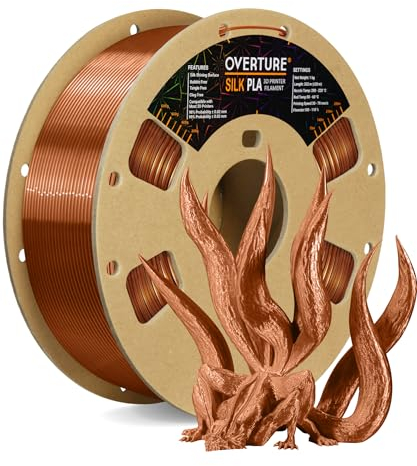 OVERTURE Silk PLA Filament 1.75mm, 1kg 3D Drucker Filament Seide PLA, Maßgenauigkeit +/- 0.03 mm(Seide Kupfer)