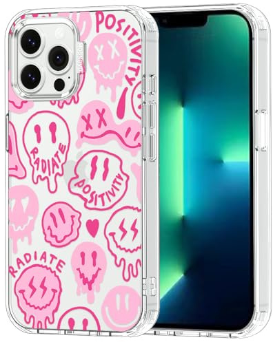MOSNOVO für iPhone 13 Pro Max Hülle – Durchsichtige, schlanke, stoßfeste TPU+PC-Handyhülle, [6,6 Fuß Fallschutz/Anti-Abziehen] - Rosa tropfendes Lächel-Gesicht mit positiver Ausstrahlung