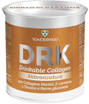 Vonderweid - DRK TANNING | Supplement with Hydrolyzed Marine Collagen + L-Tyrosine + BetaCarotene + Aloe Vera + Rose Hip + Zinc + Vit.E + Copper | Healthy Skin and Natural Tan | 160 g